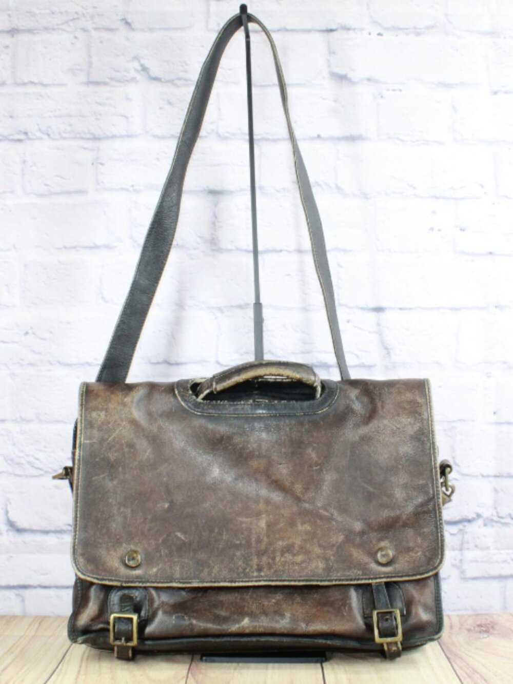 Vintage Brown Leather Messenger Laptop Briefcase Satchel Shoulder Bag 15x10